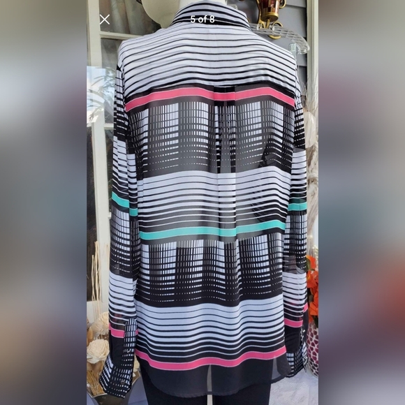 Liz Claiborne Semi-Sheer Button Down Longsleeved Button Cuff Shirt Top Large - Picture 4 of 6